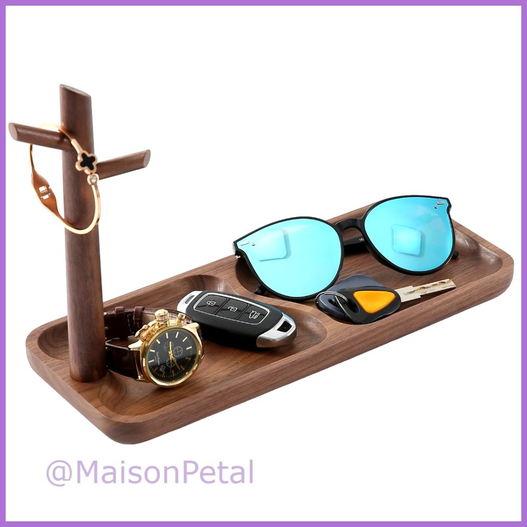 Walnut Wood Key Tray With Hanging Organizer For Jewelry And Keys
